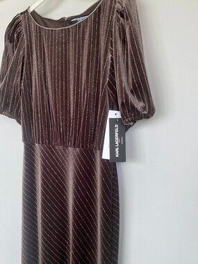 KARL LAGERFELD PARIS Velvet Pinstriped Midi Dress